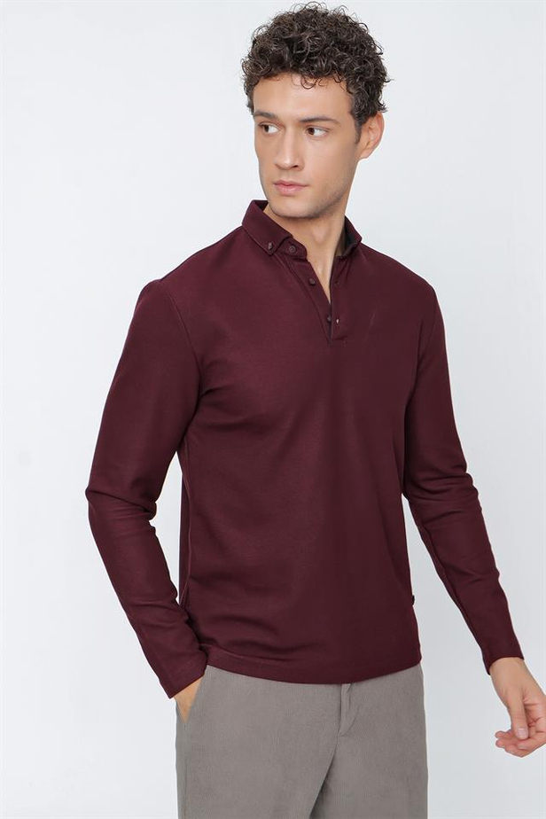 Uzun Kollu Pike İtalyan Yaka Casual Slim Fit Dar Kesim Pamuklu Sweatshirt 1013225200-S