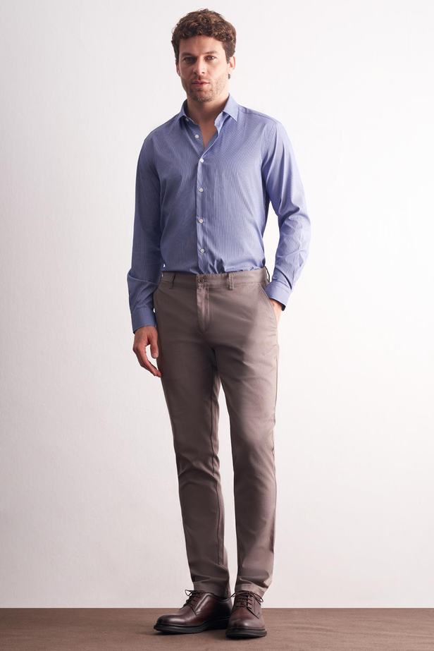 Vizon Yan Cep Düz Paça Pamuklu Slim Fit Chino Casual Pantolon 1003255165