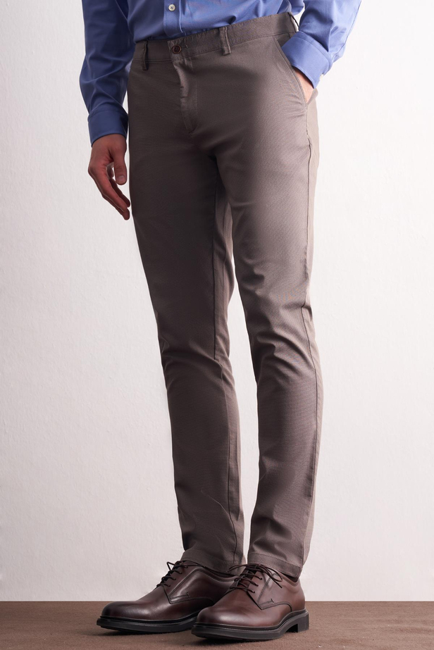 Vizon Yan Cep Düz Paça Pamuklu Slim Fit Chino Casual Pantolon 1003255164