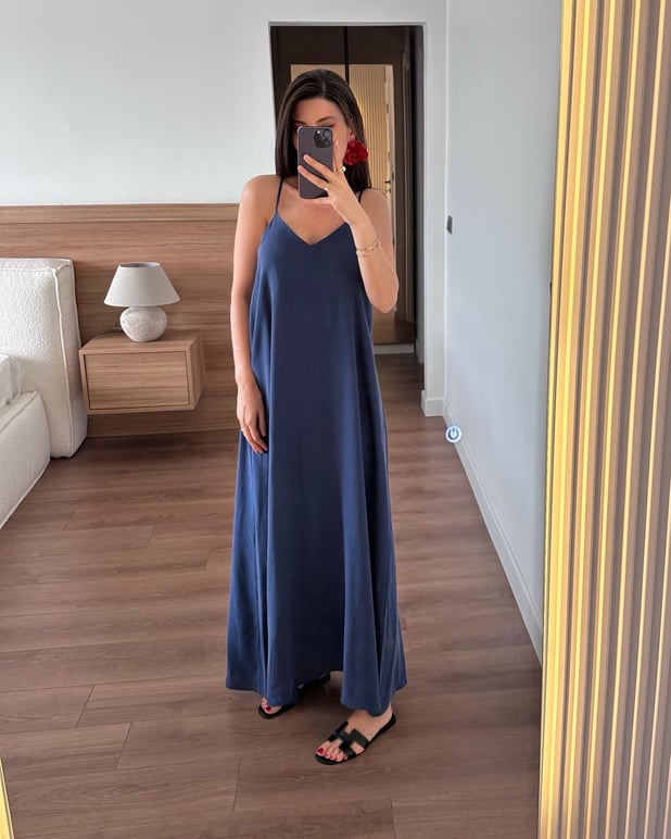 Askılı Lacivert Elbise 