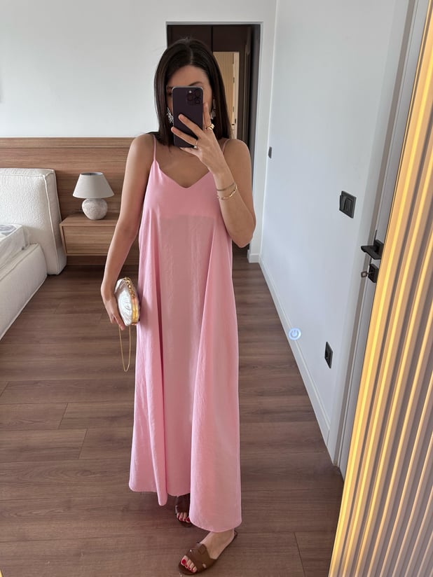 Askılı Pembe Elbise 