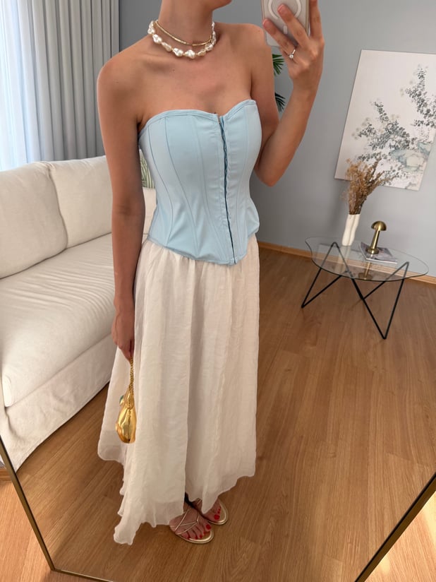Azahar Beli Lastikli Beyaz Renk Etek
