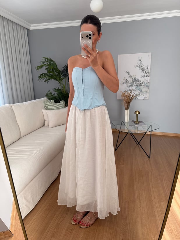 Azahar Beli Lastikli Beyaz Renk Etek