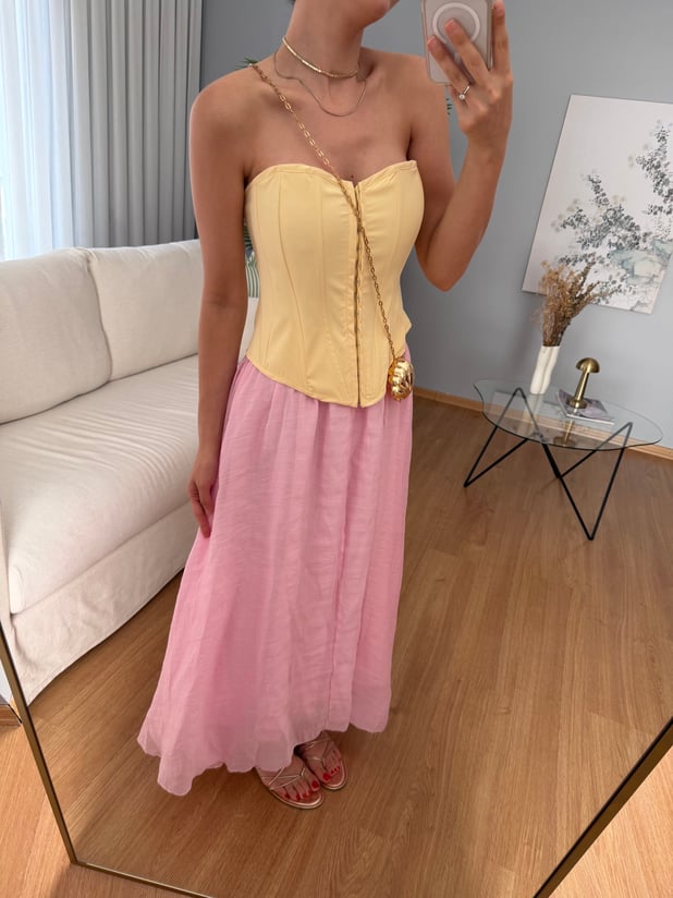 Azahar Beli Lastikli Pembe Renk Etek