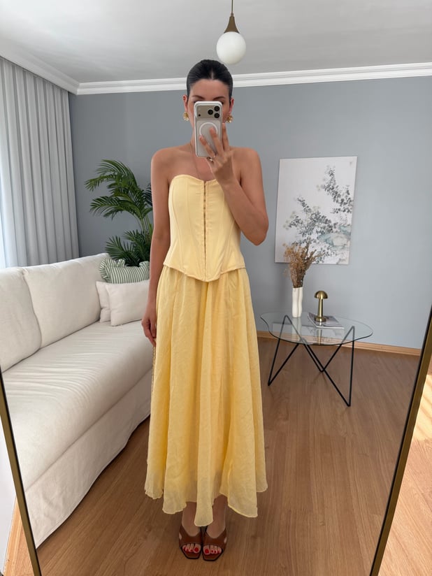 Azahar Beli Lastikli Sarı Renk Etek