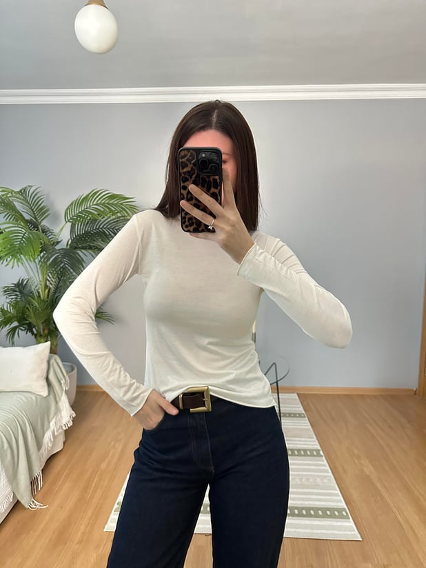 Balıkçı Yaka Beyaz Renk İnce Bluz