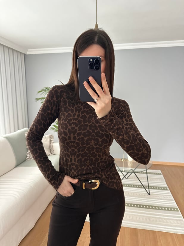Balıkçı Yaka Leopar İnce Bluz