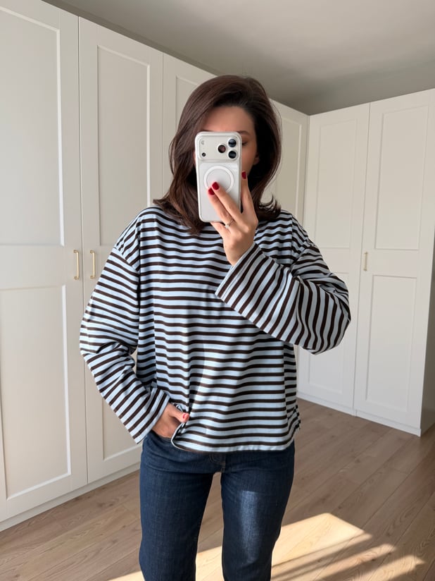 Bebe Mavisi Kahve Çizgili Sweatshirt 