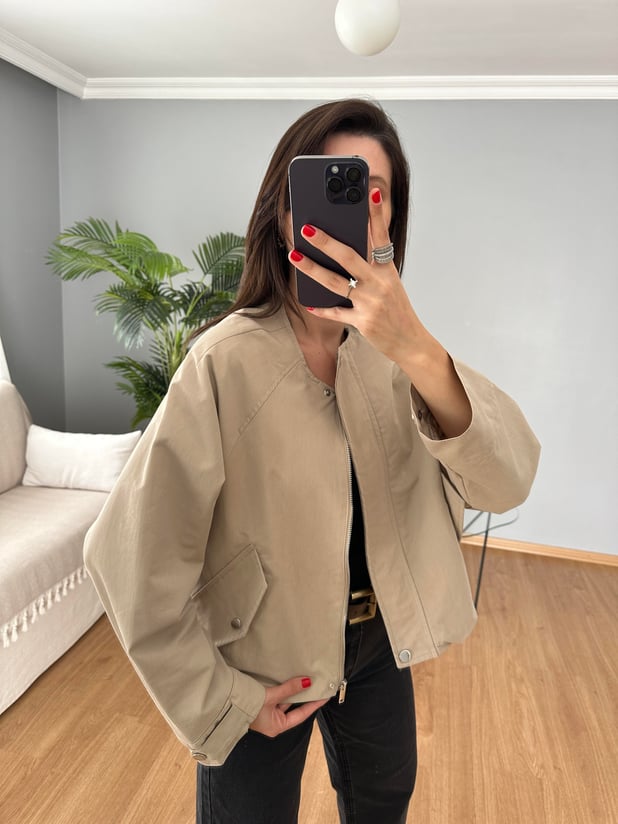Bej Bomber Ceket