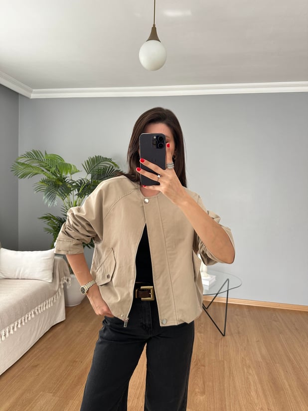 Bej Bomber Ceket