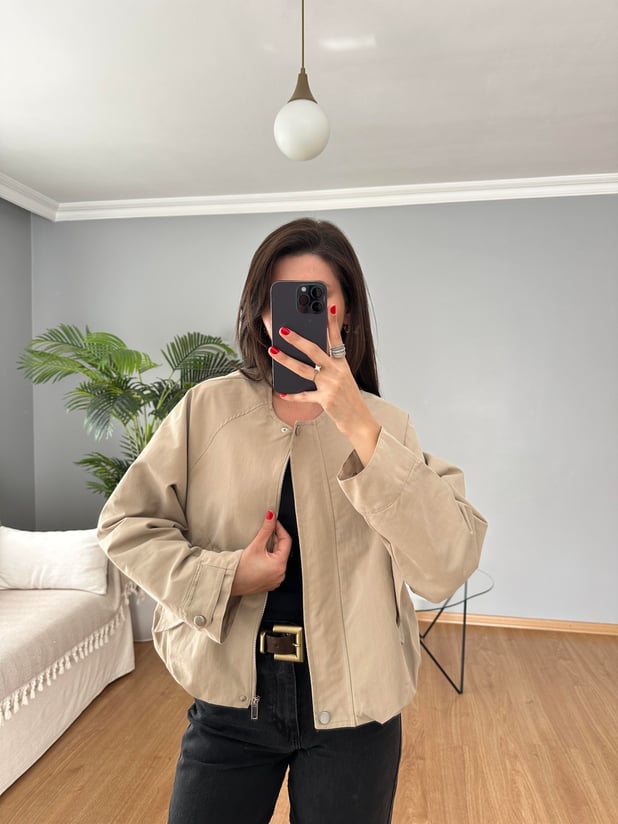 Bej Bomber Ceket
