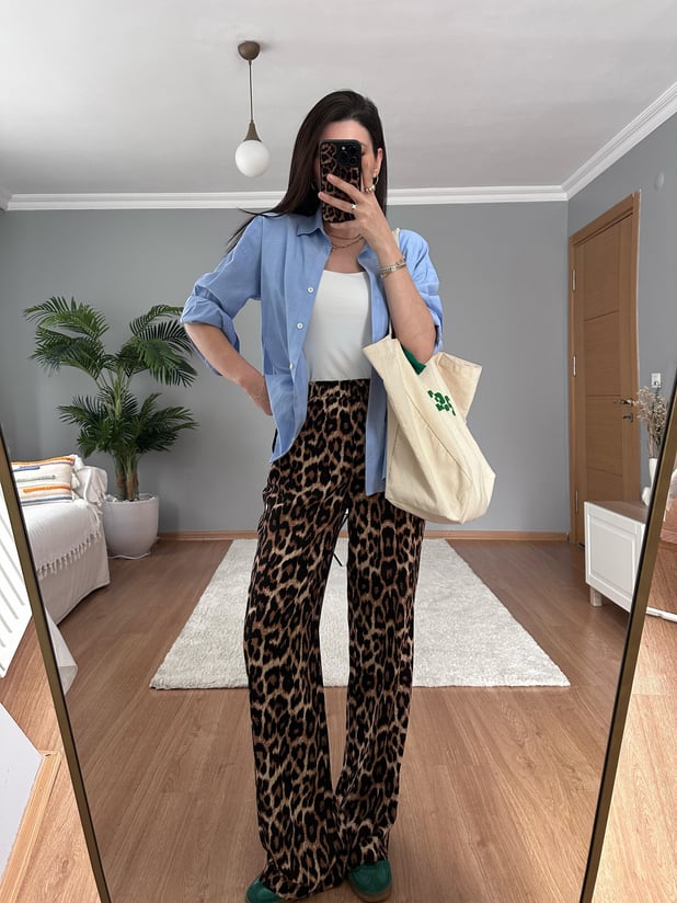 Beli Lastikli Leopar Pantolon