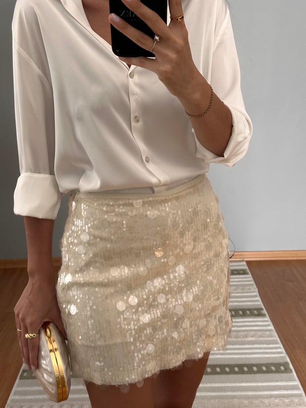 Beyaz Payet Etek