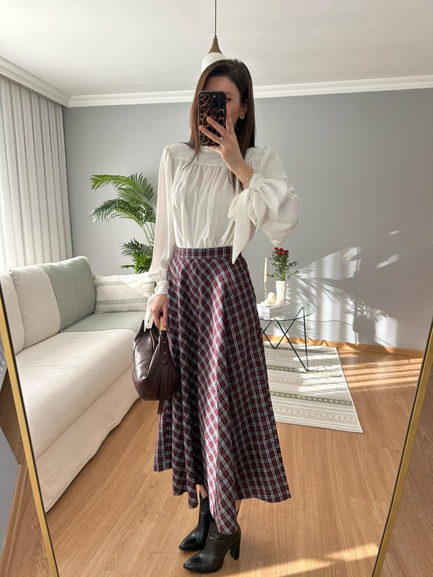 Bordo Ekose Etek