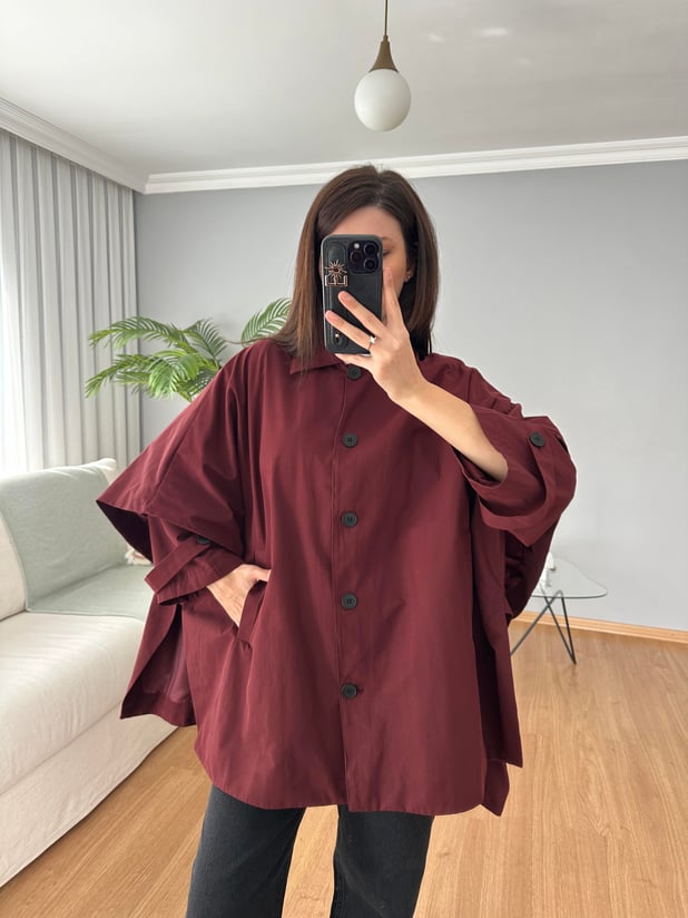 Bordo Rengi Panço Model Trençkot 