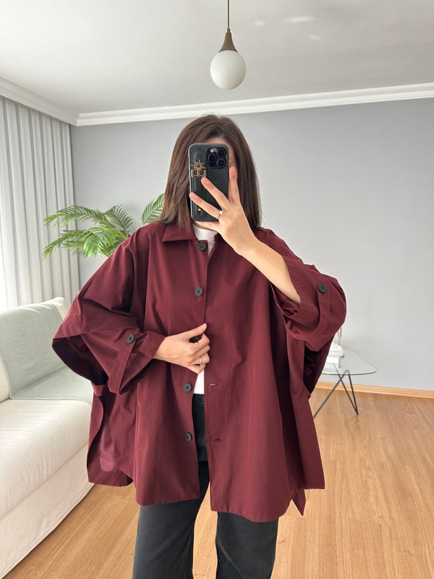 Bordo Rengi Panço Model Trençkot 