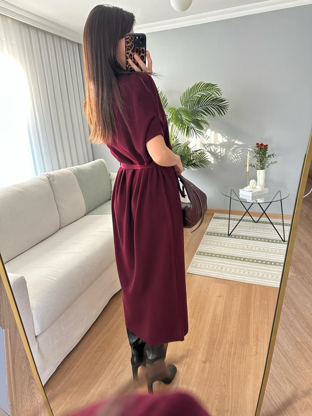 Bordo Triko Elbise 