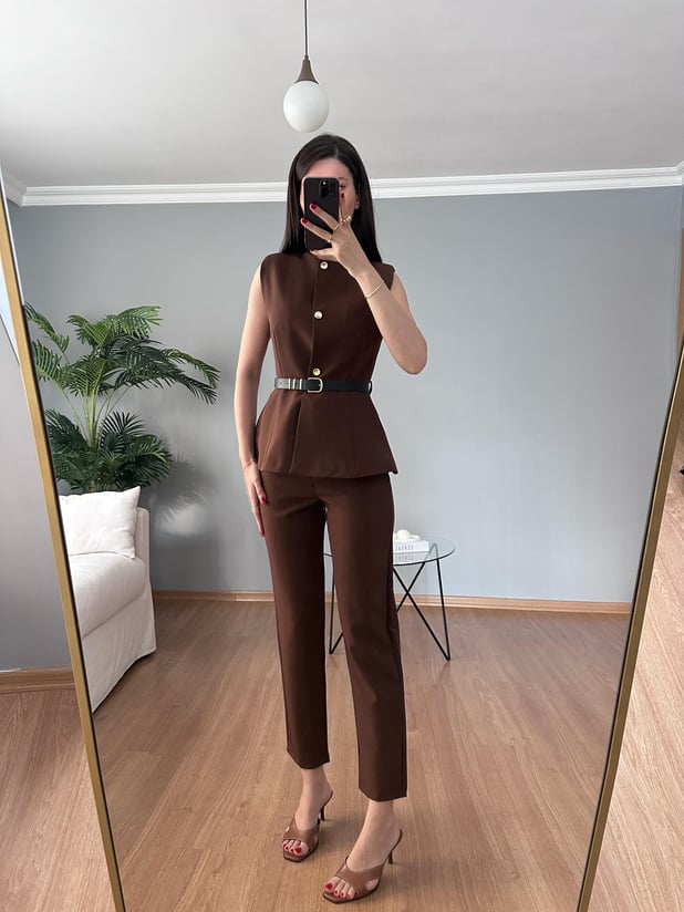 Calla Kemerli Kahve Takım