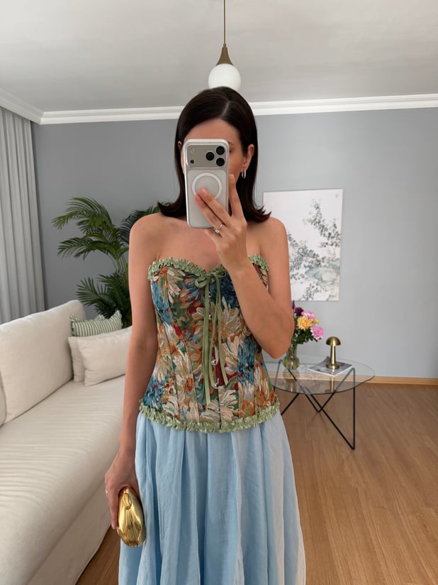 Camelia Yeşil Desenli  Korse