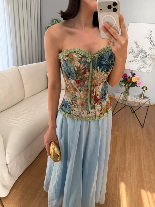 Camelia Yeşil Desenli  Korse