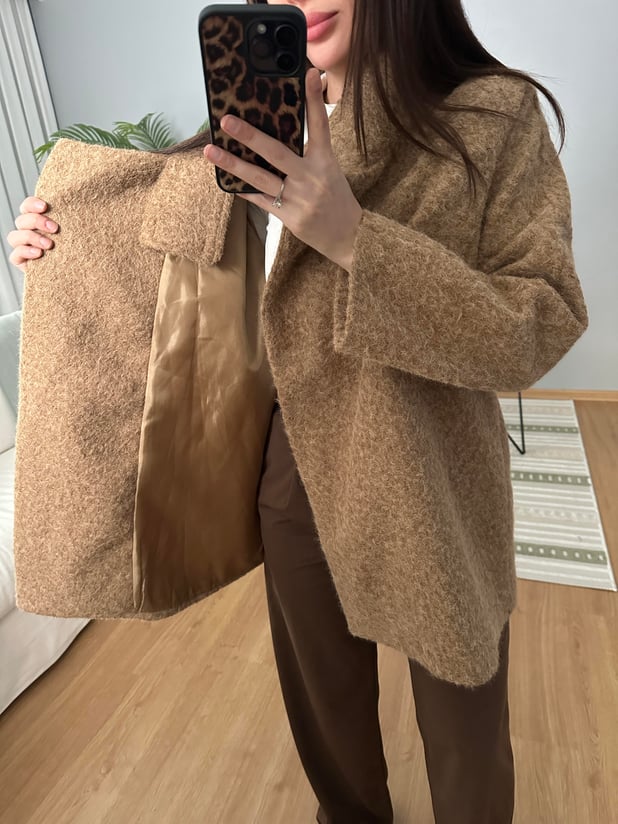 Çan Kesim Camel Renk Orta Boy Yün Kaban 