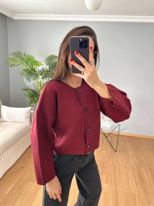Çelik Örme Bordo Hırka