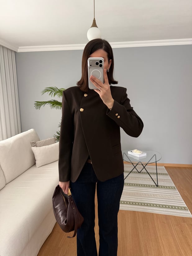 Çift Düğmeli Kahve Rengi Ceket