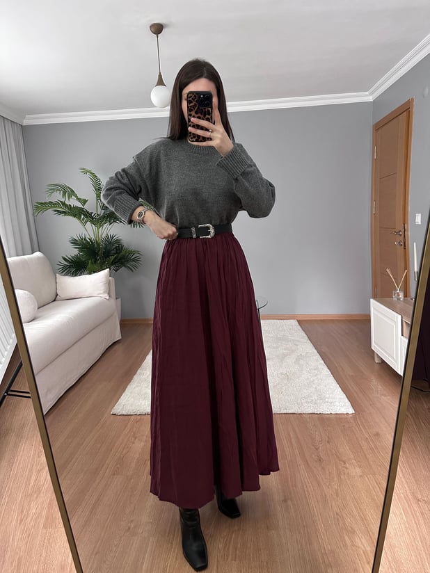 Cinda Bordo Renk Etek 