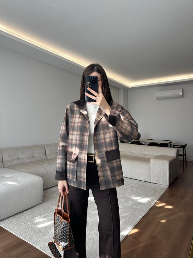 Cordy Kahve Ekose Ceket 