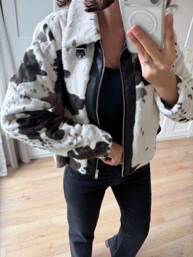 Cowhide Yumuşak Kürklü Deri Detaylı Ceket