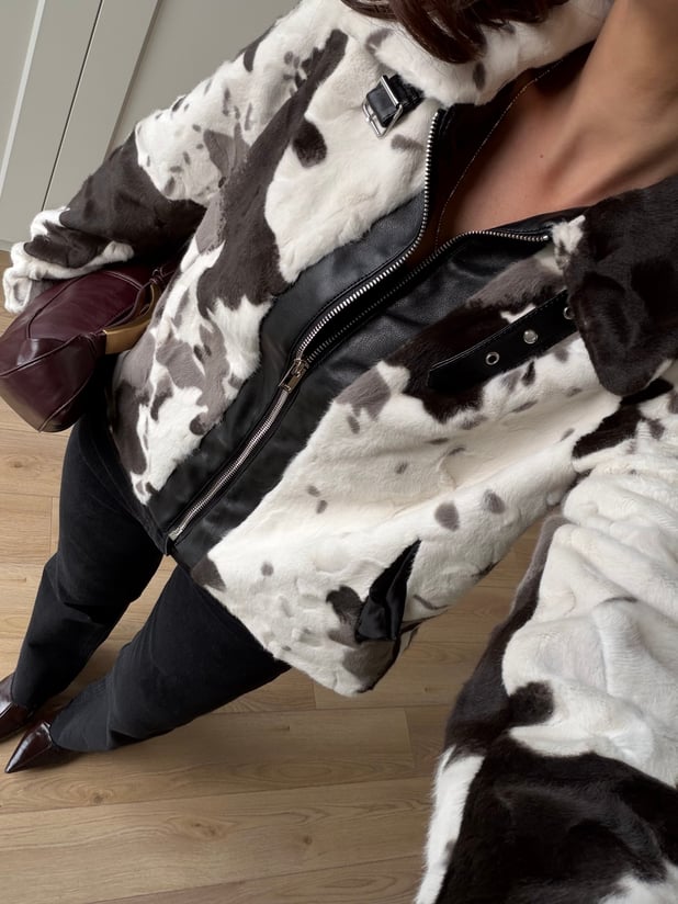 Cowhide Yumuşak Kürklü Deri Detaylı Ceket