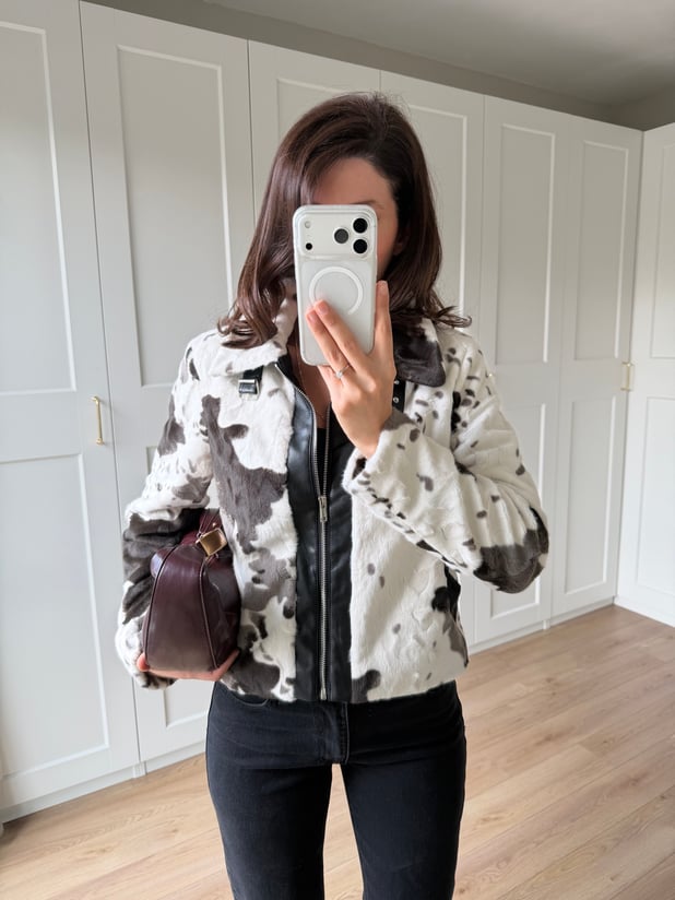 Cowhide Yumuşak Kürklü Deri Detaylı Ceket