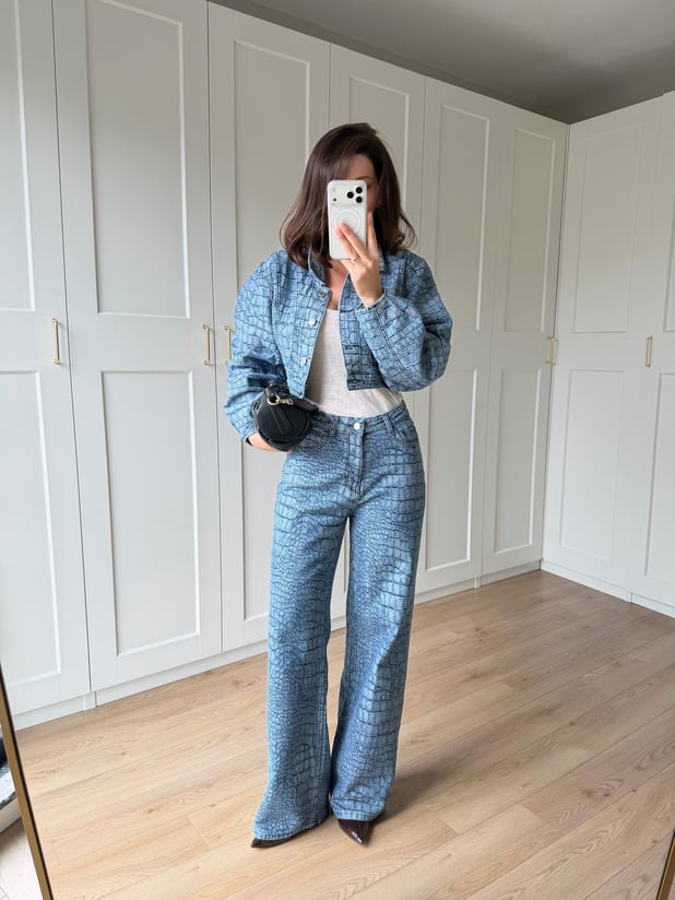 Crocodile Desenli Denim Takım