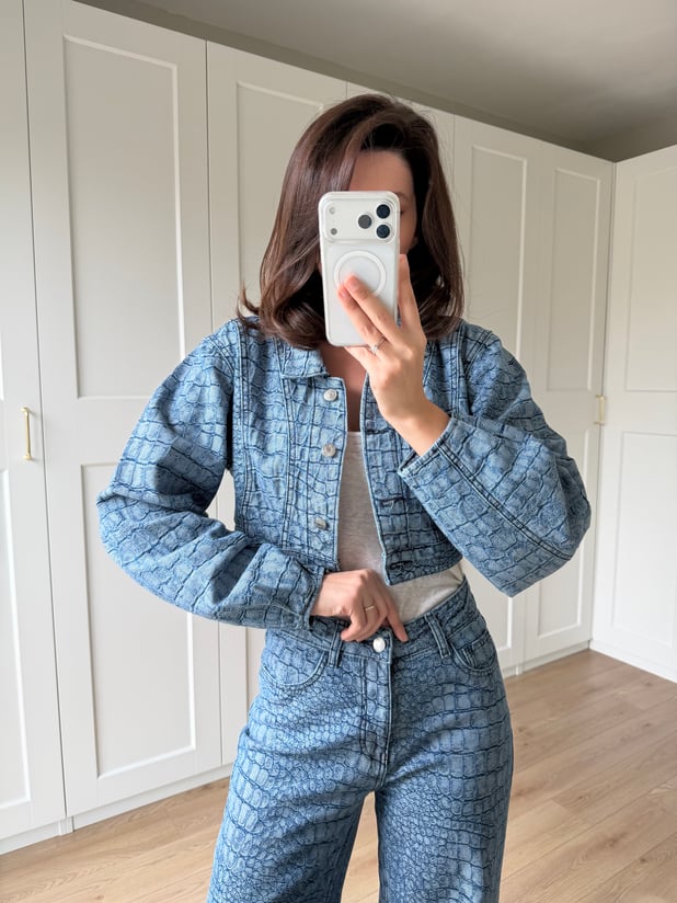 Crocodile Desenli Denim Takım