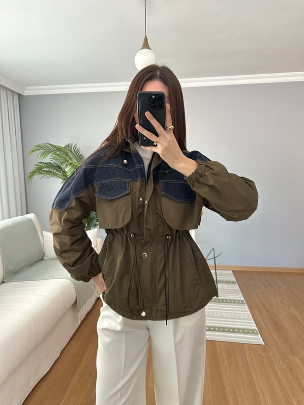 Denim Karışımlı Rüzgarlıklı Mont 