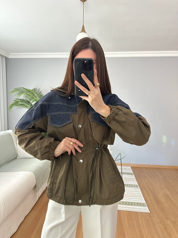 Denim Karışımlı Rüzgarlıklı Mont 