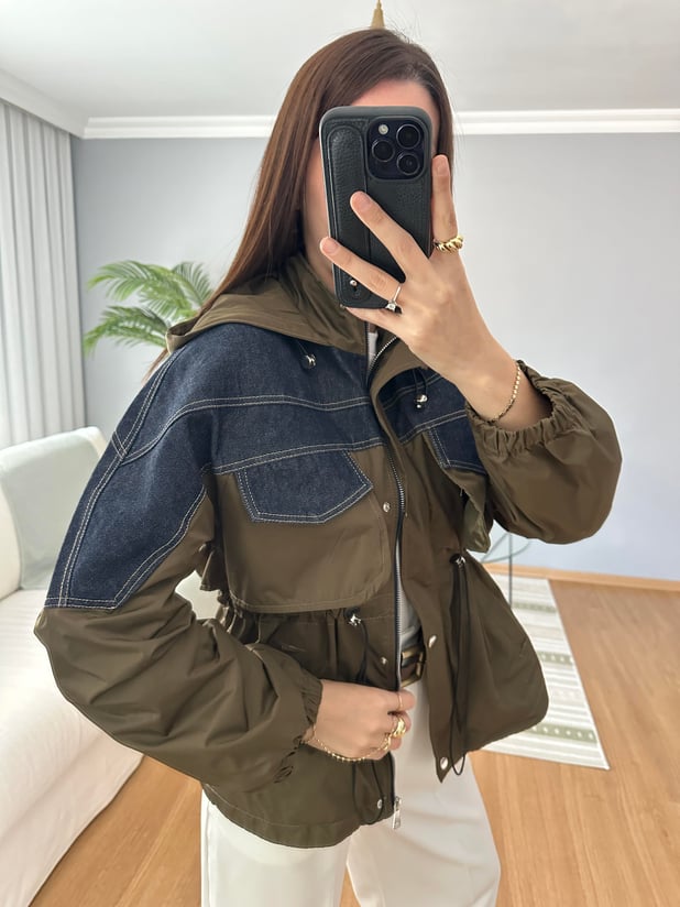 Denim Karışımlı Rüzgarlıklı Mont 
