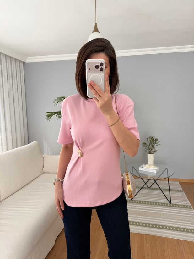 Dilvin Gold Aksesuarlı Pembe Tişört 