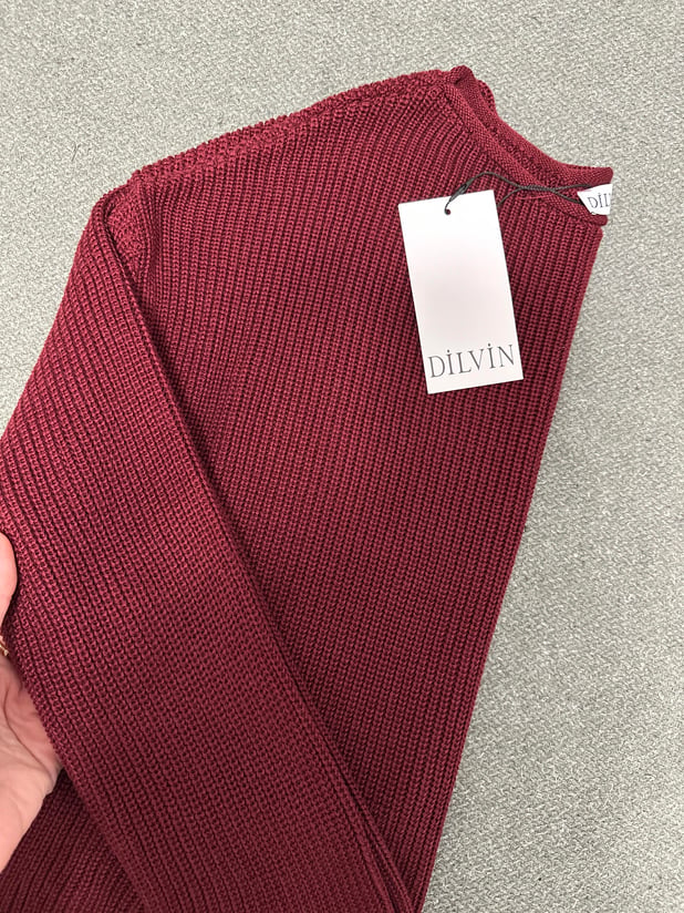Dilvin Kayık Yaka Bordo Triko