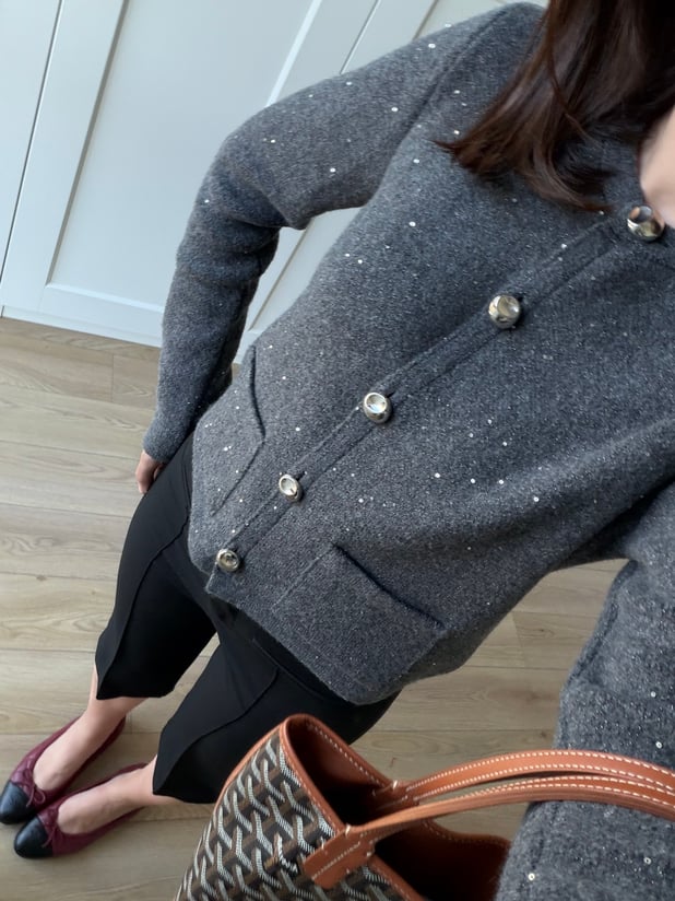 Dilvin Silver Düğmeli Gri Renk Pullu Hırka