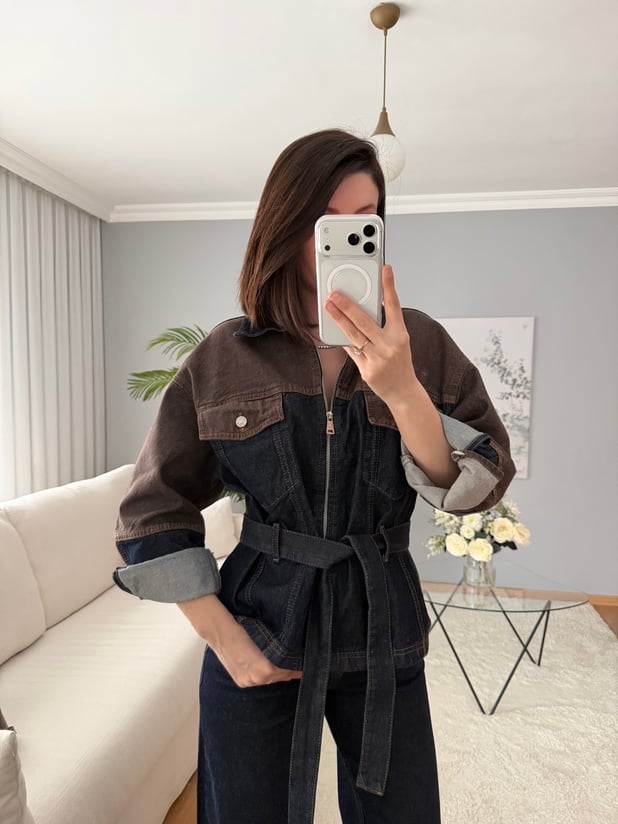 Domine Kuşaklı Denim Takım