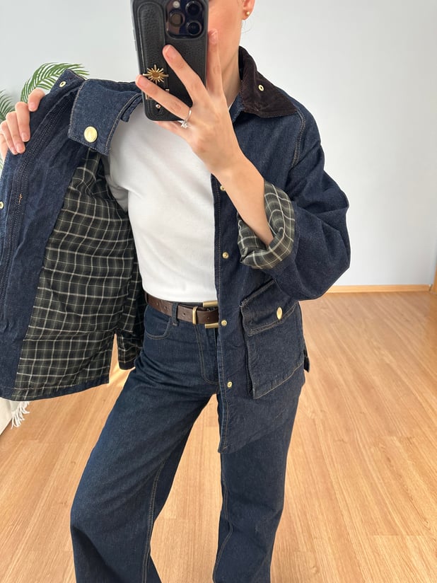 Ekose Detaylı Denim Ceket 