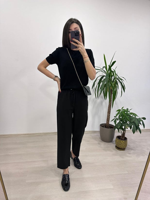 FERIA BELİ LASTİKLİ RAHAT KESİM SİYAH PANTOLON 