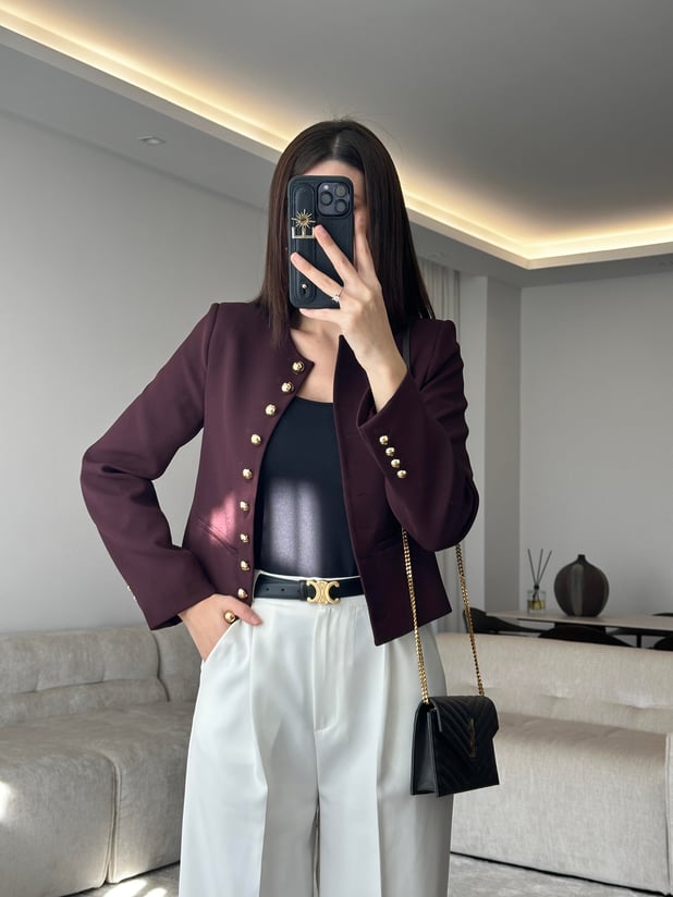 Fit Kesim Kısa Bordo Ceket