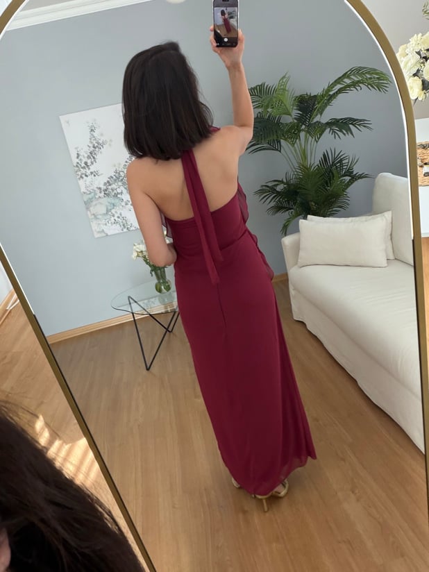 Fuego Bordo Renk Fırfır Elbise