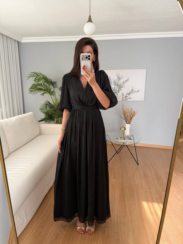 Gia İthal Kumaş Siyah Renk Maxi Elbise 