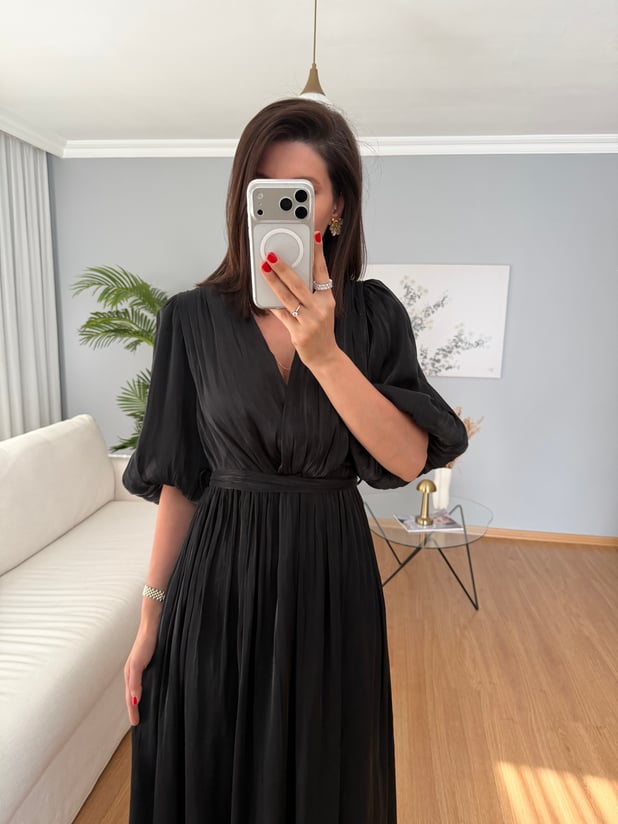 Gia İthal Kumaş Siyah Renk Maxi Elbise 