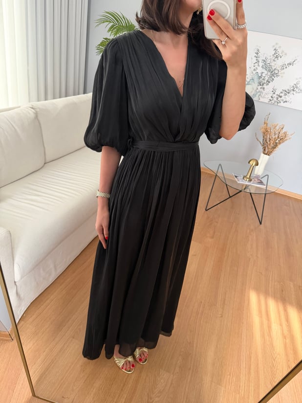 Gia İthal Kumaş Siyah Renk Maxi Elbise 