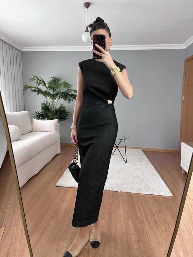 Elira Rins Yıkama Denim Elbise