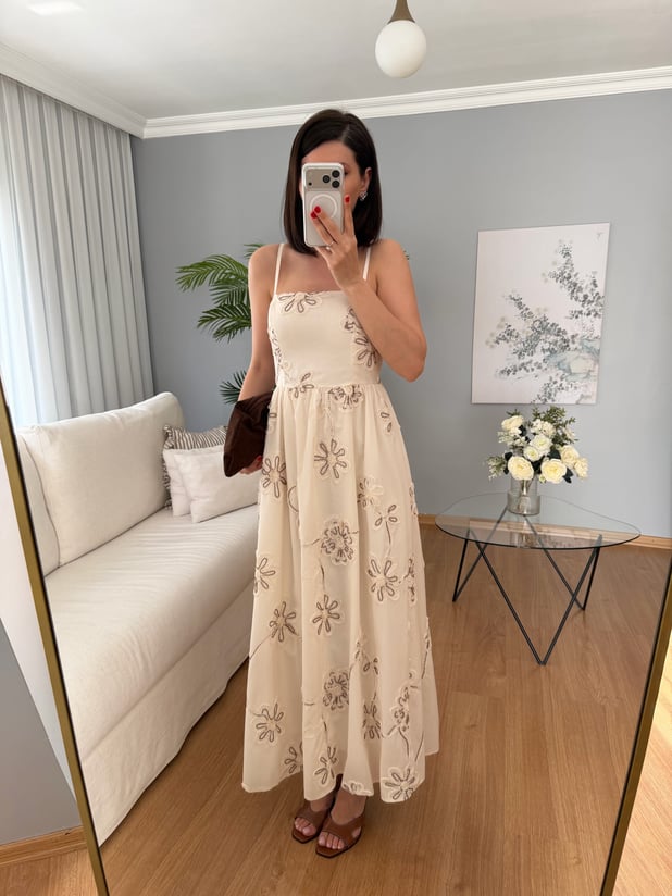 Grazia Nakışlı Ekru Renk Elbise 